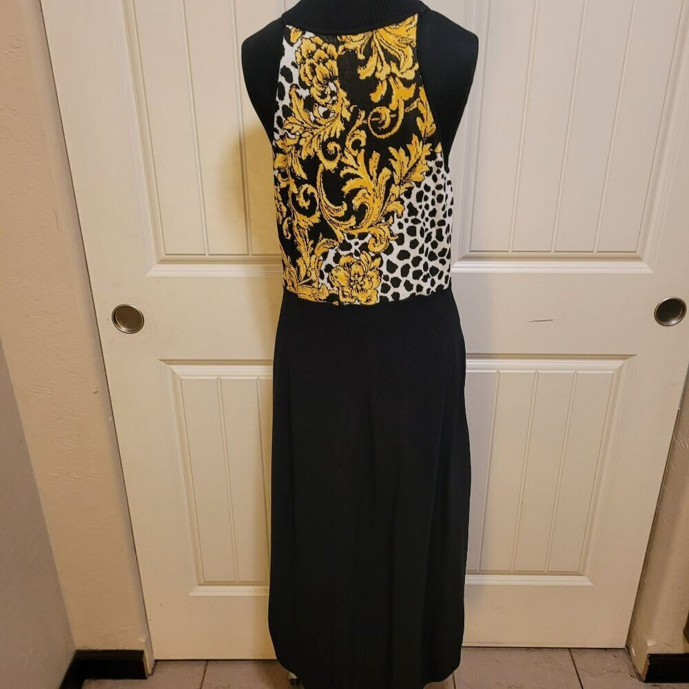 7th Avenue Design Studio Black & Gold Halter Dress M